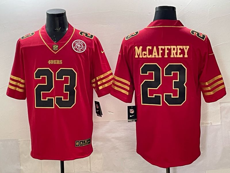 Men 2025 Nike San Francisco 49ers #23 Mcaffrey Red gold 5th generation Limited NFL Jersey 0066